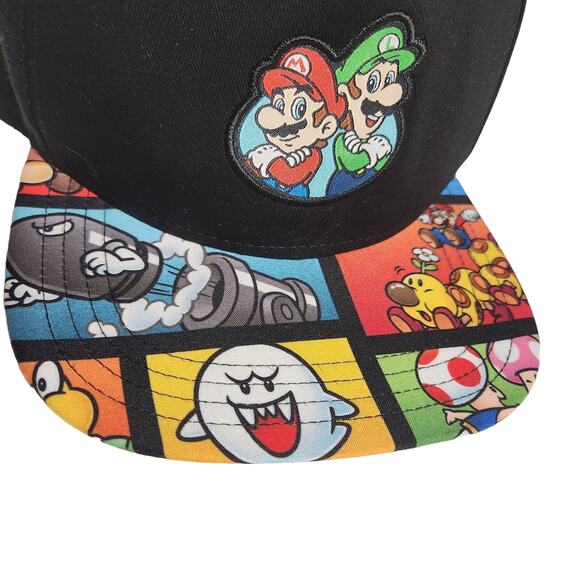 Super Mario Bros black hat cap Mario and Luigi one size - Picture 6 of 6